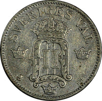 SWEDEN Oscar II Silver 1907 EB 10 Ore 1 YEAR TYPE XF KM# 774 (18 596)