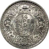 India-British George VI Silver 1940 (B) 1/4 Rupee Bombay UNC KM# 545 (22 335)