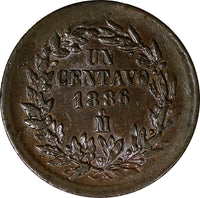 Mexico SECOND REPUBLIC Copper 1886 Mo 1 Centavo  KM# 391.6