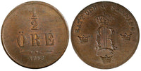 Sweden Oscar I Bronze 1858 1/2 Ore High Grade KM# 686 (21 885)