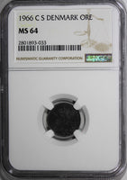 DENMARK Frederik IX Zinc 1966 C S 1 Ore NGC MS 64 TOP GRADED BY NGC KM# 839.2(3)