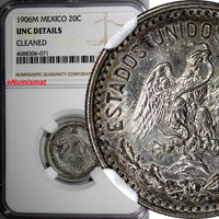 Mexico ESTADOS UNIDOS MEXICANOS 1906 M 20 Centavos NGC UNC DETAILS KM# 435 (071)