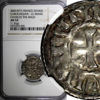 FRANCE LE MANS Silver (840-877) Denier Charles the Bald NGC AU53 TOP GRADED (45)