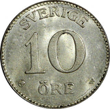 SWEDEN Gustaf V Silver 1919 W 10 Öre UNC TONED KM# 780 (21 908)