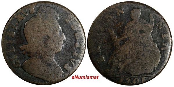 Great Britain William III Copper 1701 1/2 Penny ERROR "BRITANNIA"RARE KM# 503(8)