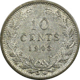 Netherlands Wilhelmina I Silver 1903 10 Cents 1 YEAR TYPE KM# 135 (9889)