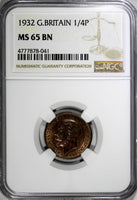 Great Britain George V (1910-1936) Bronze 1932 Farthing NGC MS65 BN KM# 825 (041