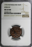 Netherlands UTRECHT 1754 Duit NGC MS64 RB TOP GRADED BY NGC KM# 91 (044)