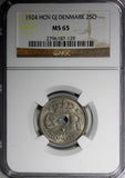 Denmark Christian X 1924 HCN; GJ  25 Ore NGC MS65 BU KM# 823.1 (129)