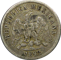 Mexico SECOND REPUBLIC Silver 1892 Ga S  10 Centavos Guadalajara KM#403.4  (388)
