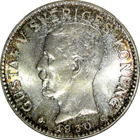 SWEDEN Gustaf V Silver 1930 G  2 Kronor NGC MS65 1 GRADED HIGHEST SCARCE KM# 787