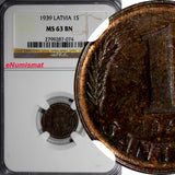 Latvia Bronze 1939 1 Santims NGC MS63 BN Nice Coin KM# 10 (074)