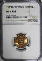 Guernsey Bronze 1938 H Double NGC MS65 RB Mintage-96,000 KM# 11 (073)