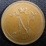 Finland Nicholas II Copper 1915 10 Penniä Mintage-420,000 KM# 14 (23 032)