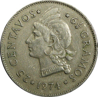 Dominican Republic Copper-Nickel 1974 25 Centavos KM# 20a.2 (21 973)
