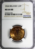 Ireland Republic Bronze 1964 1/2 Penny NGC MS64 RB Sow with Piglets KM# 10