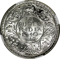 India-British George VI Silver 1940 (B) 1/4 Rupee NGC MS62 KM# 545 (018)