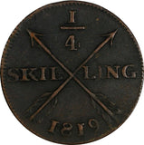 SWEDEN Carl XIV Johan Copper 1819 1/4 Skilling 26 mm 1st Year Type KM# 595 (925)