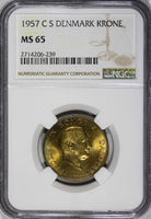 DENMARK Frederik IX Aluminum-Bronze 1957 CS 1 Krone NGC MS65  KM# 837.2