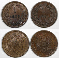 Austria Franz Joseph I Copper LOT OF 2 COINS 1861 A ,1878 Kreuzer XF KM#2186 (0)
