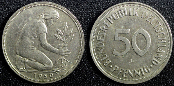 Germany-Federal Republic Copper-Nickel 1950 J 50 Pfennig Hamburg KM# 109.1 (3)