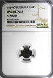 GUATEMALA Silver 1884 1/4 Real NGC UNC DETAILS Low Mintage-100,000 KM# 151