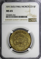 Morocco Mohammed V AH1365 (1946) 5 Francs NGC MS65 GEM BU  Y# 43 (052)