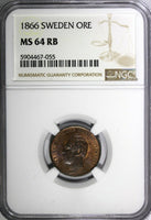 Sweden Carl XV Adolf 1866 1 Ore NGC MS64 RB Mint-327,000 TOP GRADED KM# 705 (55)