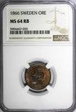 Sweden Carl XV Adolf 1866 1 Ore NGC MS64 RB Mint-327,000 TOP GRADED KM# 705 (55)