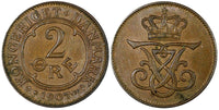 Denmark Frederik VIII Bronze 1907 VBP GJ 2 Ore  KM# 805 (21 235)