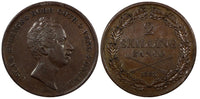 Sweden Oscar I Copper 1852 2 Skilling Banco 33.5 mm Mintage-61,420 KM# 664 (855)