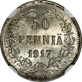 Finland Nicholas II Silver 1917 S 50 Penniä Civil War Issue NGC MS66 KM# 20 (14)