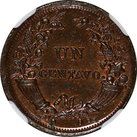 PERU Bronze 1939 1 Centavo "CENTAVO " Straight LARGE DATE  NGC MS64 BN KM# 208.2
