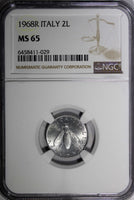 Italy 1968 R 2 Lire NGC MS65 Mintage-100,000 SCARCE DATE TOP GRADED KM# 94 (029)