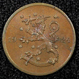 FINLAND Copper 1924 1 Penni Last Year Type UNC KM# 23 (22 951)