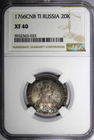 Russia Catherine II Silver 1766 SPB 20 Kopeks NGC XF40 1st Year Type C# 63a.2(3)