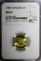 Vanuatu Nickel-Brass 1983 2 Vatu NGC MS67 TOP GRADED GEM COIN KM# 4 (048)