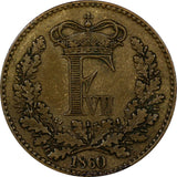 Denmark Frederik VII Bronze 1860 1 Skilling Rigsmont XF Condition KM# 763