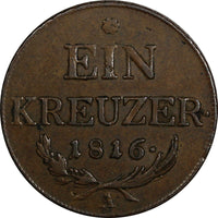 Austria Francis I Copper 1816 A 1 Kreuzer Vienna Mint 26.6 mm KM# 2113 (20 502)