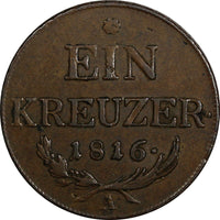 Austria Francis I Copper 1816 A 1 Kreuzer Vienna Mint 26.6 mm KM# 2113 (20 502)
