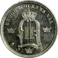 SWEDEN Oscar II (1872-1907) Silver 1897 EB 10 Ore  AU/UNC SCARCE KM# 755