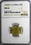French Equatorial Africa 1942 SA 50 Centimes NGC MS64 1 YEAR TYPE KM# 1 (096)