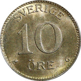 SWEDEN Gustaf V Silver 1934 G 10 Öre UNC TONED KM# 780 (21 903)