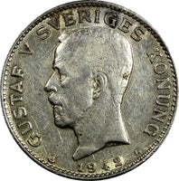 SWEDEN Gustaf V Silver 1942 G Krona KEY DATE RARE KM# 786.2  (20 604)