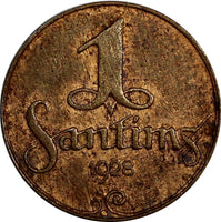 LATVIA Bronze 1928 1 Santims Birmingham Mint KEY DATE SCARCE aUNC KM# 1 (20 509)