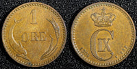 Denmark Christian IX Bronze 1904 9/8 VBP 1 Ore OVERDATE  ch.UNC KM# 792.2 (811)