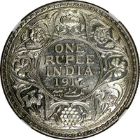 India-British George V Silver 1917 (B) Rupee NGC MS61 Bombay KM# 524 (032)
