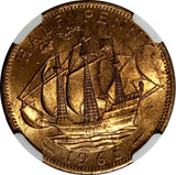 GREAT BRITAIN Elizabeth II Bronze 1965 1/2 Penny NGC MS63 RB KM# 896 (007)