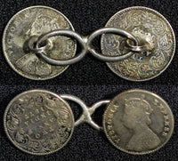 India-British Victoria (1837-1901) Silver 1877 2 Annas Pair of Cufflinks KM# 488