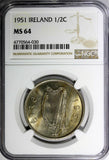 Ireland Republic Copper-Nickel 1951 1/2 Crown NGC MS64 Light Toned KM# 16a